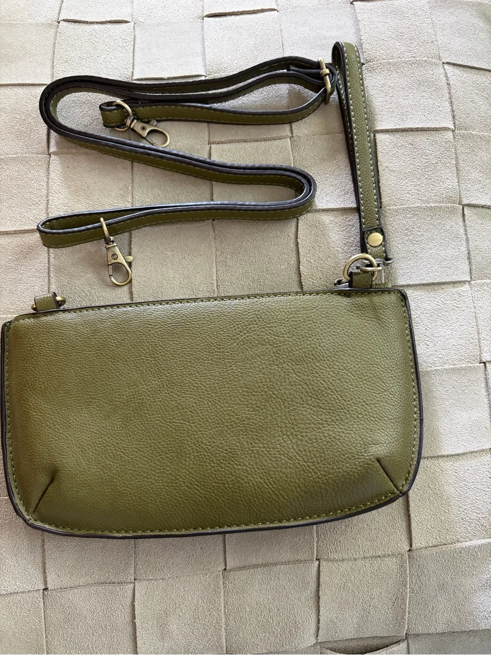 Joy Susan Olive Green Leather Wristlet Clutch with Detachable Strap